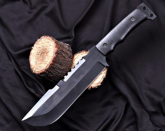 Hand Forged Bowie Knife, Custom Hunting Machete, Black Powder Coated Blade, Outdoor Survival Tool, Fixed Blade Survival Knife/Groomsmen Gift