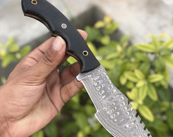 Custom Damascus Tracker Knife, Handcrafted Fixed Blade Knife, Outdoor Camping Tool, Hand Forged Micarta Handle, Anniversary Gift for Him.