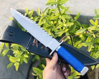 Carbon Steel Rambo Knife, Handmade Bowie Knife Fixed Blade, Tactical Hunting Knife with Sheath, Custom Camping Survival Knife, Gift for Men.