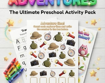 Magical Preschool Worksheets Activity Pack 50 Page Toddler Busy Book Printable Kindergarten Learning Games 3D Pixar Style Tracing Math PDF