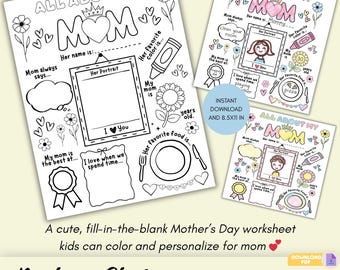 Tutto sulla mia mamma (stampabile) / Scheda di lavoro per la festa della mamma per bambini / Regalo per la festa della mamma