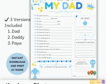 All About My Dad Questionnaire, Father's Day Kids Interview Activity (Digital Download)