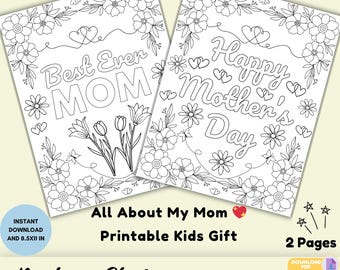 Floral Mother's Day Coloring Pages | All About Mom Printable PDF (Digital Download)
