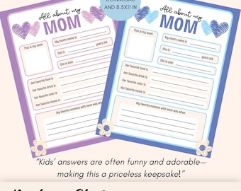 All About My Mom Worksheet | Kids Fill-In Mother's Day Interview (Digital Download)