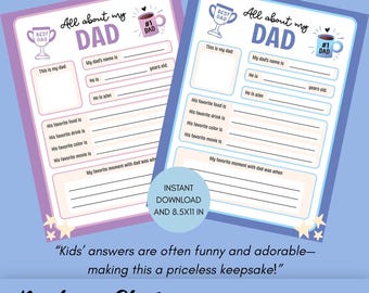 All About Dad Worksheet, Father's Day Interview Activity, Kids Keepsake (Digital Download)