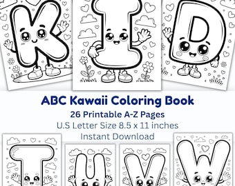 Kawaii Alphabet Coloring Pages | ABC Printable Book for Kids (Digital Download)
