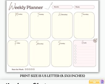 Minimalist Weekly Planner PDF | Undated Schedule Organizer (Digital Download)