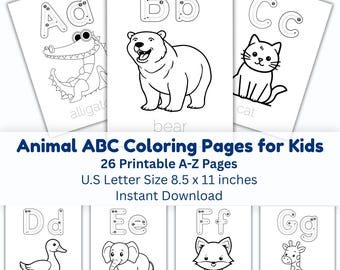 A–Z Animal Alphabet Coloring Book for Kids | Kids Tracing ABC Worksheets | Preschool Printable Learning PDF | Digital Download