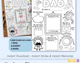 All About Dad Printable Questionnaire, Father's Day Activity (Digital Download)