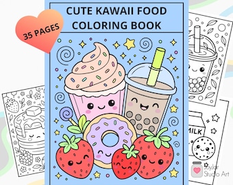 Kawaii kleurboek voedsel | 35 schattige afdrukbare pagina's (pdf-patroon)