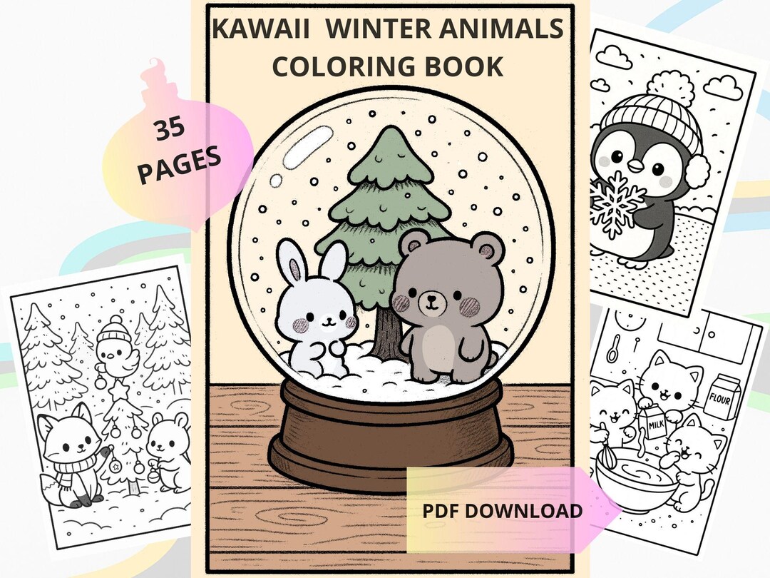 Kawaii Wintertiere zum Ausmalen | Cozy Kids & Erwachsene (druckbare PDF