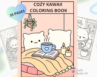 Cozy Kawaii Coloring Book | Cute Cozy Scenes with Animals, Tea & Blankets | Relaxing Printable Coloring Pages PDF