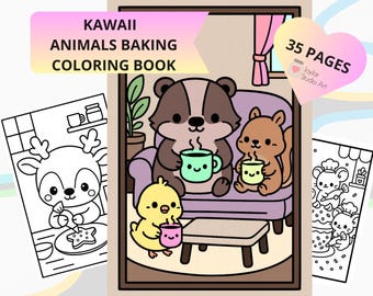 Libro para colorear de animales kawaii para hornear / Cafetería y confitería (Descarga PDF)