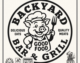 Backyard Bar and Grill SVG – Pig BBQ Mascot – Vinyl Cutting File