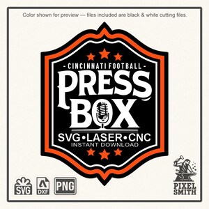 Fußball SVG Press Box Design | Cincinnati Vintage Abzeichen | Cricut-Schnitt-Datei
