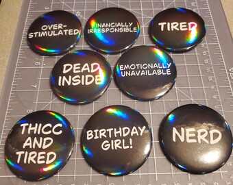 Text Button 2.5" (Various Designs)