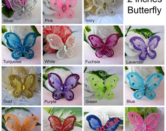 2 inches Nylon Butterflies for Wedding Decor, Flower Arrangement, Baby Shower, Baptism, Table Scatters, 5 cm x 5 cm, 12 pcs