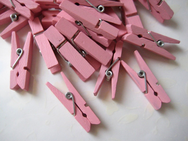 Small Pink Wooden Clothespins for Baby Shower, Birthday Party Favors, Embellishment, Gift Tags, 1.25 inches, 12, 24 or 36 pieces image 1