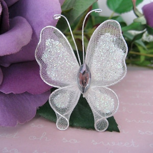 White Nylon Butterflies for Wedding Favors, Party Favors, Baby Shower, Christening, Embellishments, Crafting, 2 inches / 50 mm