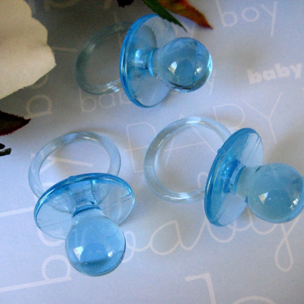 12 Blue Pacifiers Baby Shower Games, Necklaces Favors, Napkin Holders, Table Scatters, Large Translucent Pacifiers, 2.50" H x 1.50" W