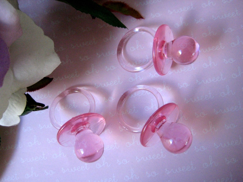 48 PINK Baby Shower Pacifiers for baby Shower Games, Necklaces Favors, Table Scatters, 2.50 H x 1.50 W, Via Priority Mail image 1