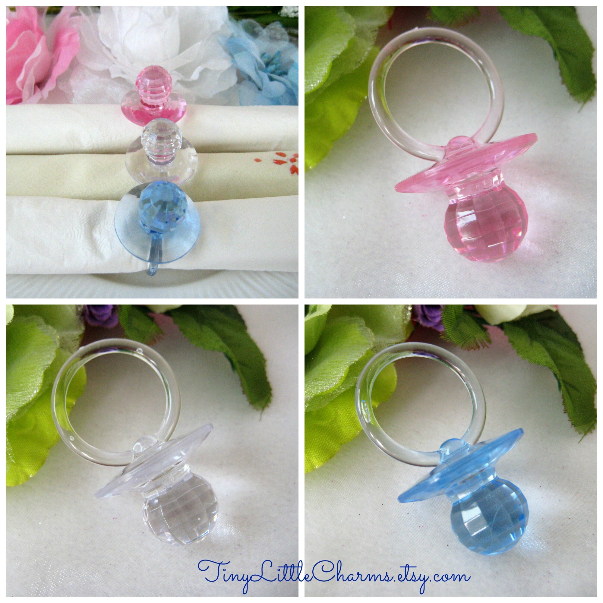 60 Baby Shower Pacifiers Diamond Cut Clear Pink Blue for Etsy