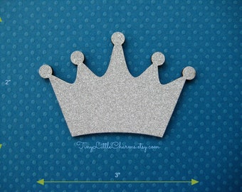 Silver Glitter Wooden Crown for Baby Shower, Party Favors, Prince or Princess Party, Royal-Themed Embellishment 3" W x 2" H, 5 or 10 pieces