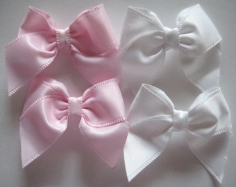 Pink, White Bows for Headband, Sewing, Crafting, Embellishment, Doll Clothes, Party Favor Bow 2 inches,  Ribbon wide 3/4" (20 mm), 20 pieces