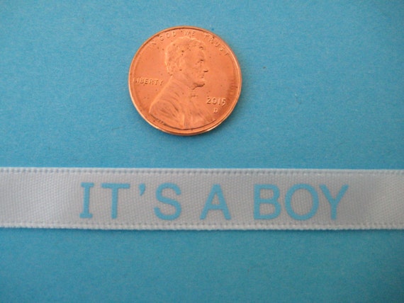 Baby Boy ribbon with tone on tone baby elements on 5/8 light blue single  face satin, 10 Yards