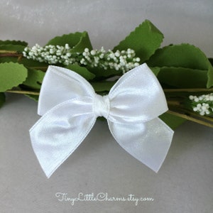 White Satin Bows for Headbands, Sewing, Crafting, Doll Clothes, Party Favors, Bow 2 inches, Ribbon wide 3/4&quot; (20 mm), 10, 20 or 30 pieces
