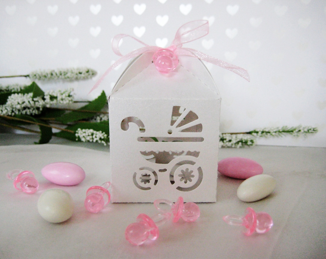 White Baby Girl Party Favor Boxes With Pink Translucent Etsy