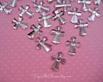 PINK Cross Acrylic Rhinestones for Baptism, Christening, First Communion, Confirmation, Religious Confetti, 5/8" W,  6/8" H, 100 pieces