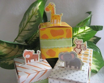 Assorted Animal Party Favor Boxes, Monkey, Elephant, Tiger, Giraffe for Zoo, Safari Theme, Birthday, Baby Shower Favors, 12 Boxes per set