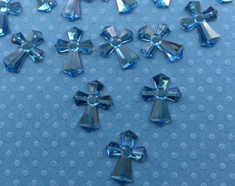 BLUE Cross Acrylic Rhinestones for Baptism, Christening, First Communion, Confirmation, Religious Confetti, 5/8" W, 6/8" H, 100 pieces