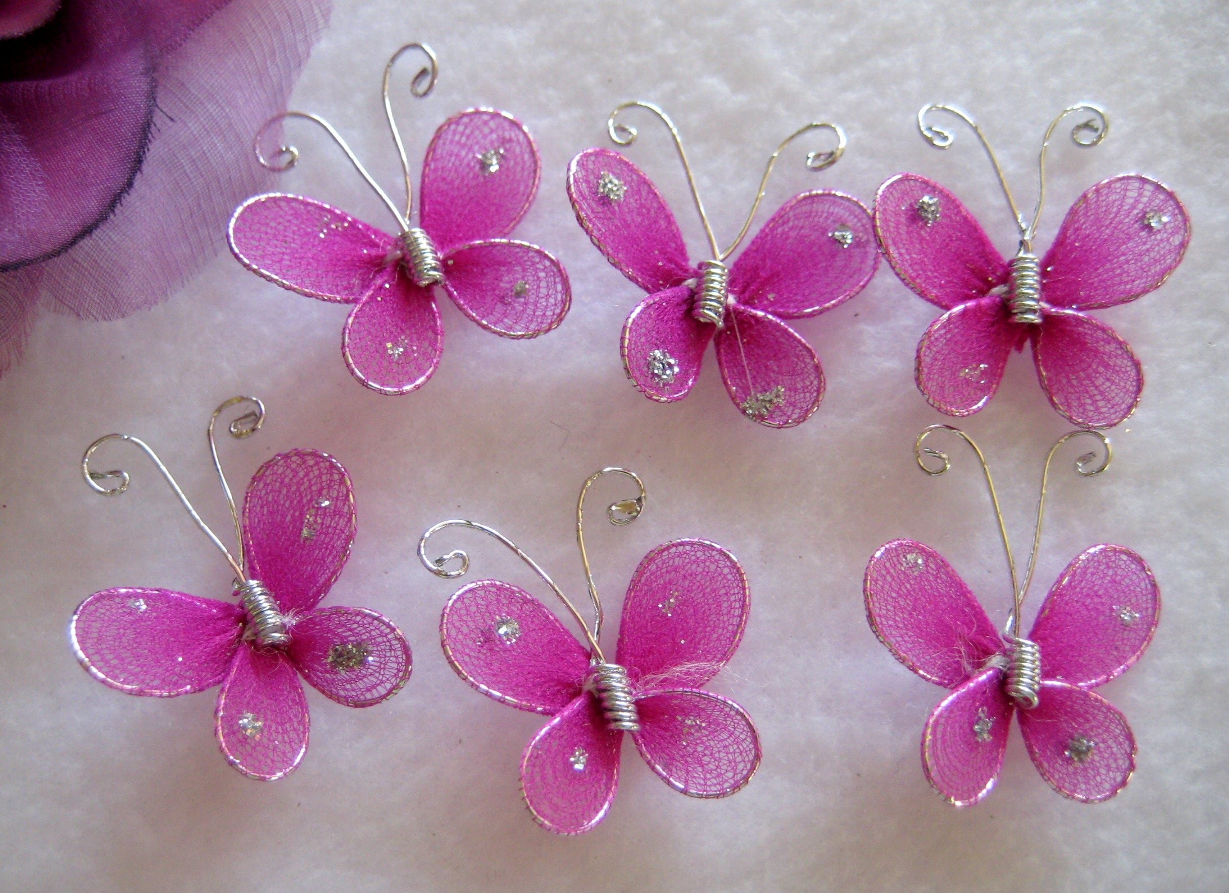 Fuchsia Nylon Butterfly Embellishments for Wedding Favors
