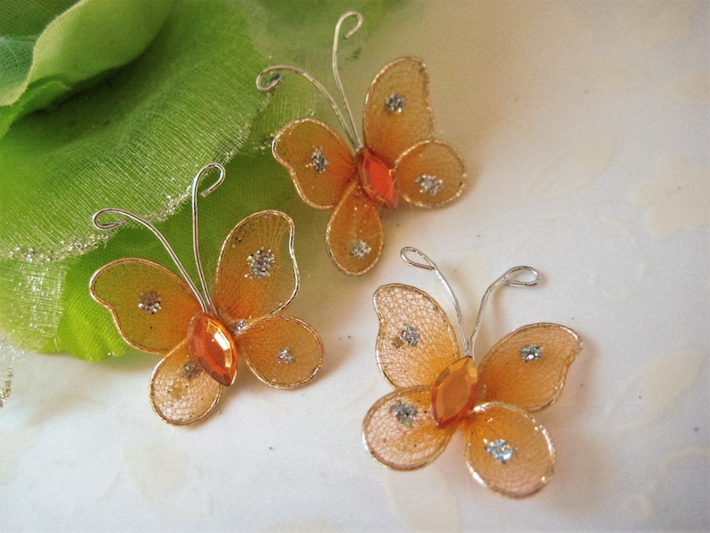 Orange Nylon Butterfly With Rheinestone Center Embellishments Etsy