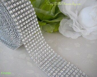 1.5" Silver Diamond Mesh Wrap Ribbon for Wedding, Centerpieces, Cake Stands, Embellishment, Sweet 16, Quinceanera, Birthday Party, 5 yards