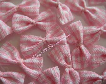 Pink and White Plaid Fabric Bows for Sewing, Crafting, Embellishment, Hair Accessories, Baby Clothing, 1 inch/ 25 mm, 20 or 30 pieces