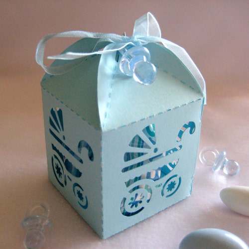 Baby Boy Blue Carriage Party Favor Boxes Die Cut With Blue Etsy