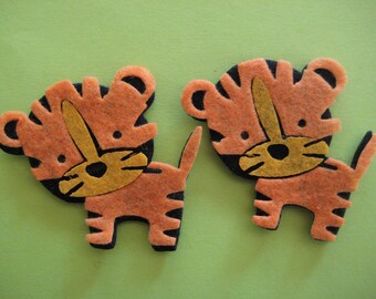 Tiger Felt Animal Ornaments for Africa, Jungle Theme, Tiger Baby Shower, Embellishment, Scrapbooking, Party Favors, 6, 12 pieces, 2"x1.75"