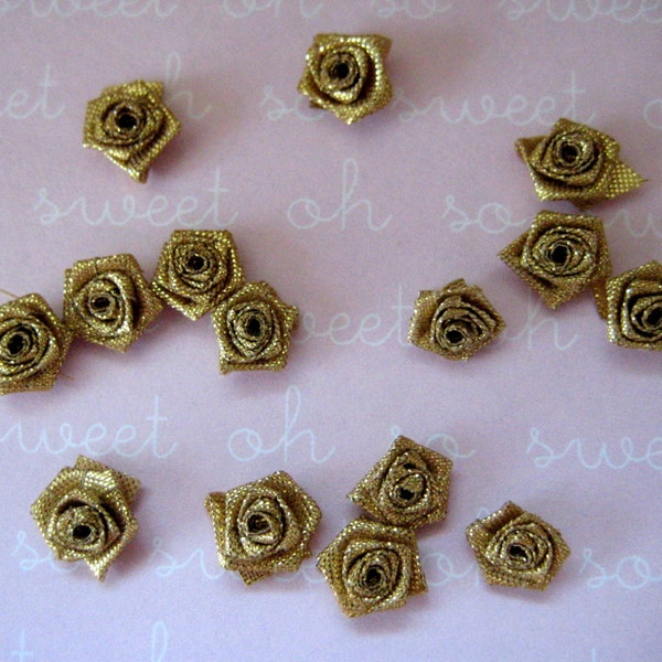 Small Metallic Gold Flower Rosette Appliques 1/2 inch for Sewing, Crafting, Scrapbooking, Embellishment, 30, 50 or 100 pieces