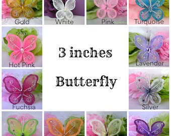 3" Nylon Butterfly Fuchsia, Turquoise, Hot Pink, Purple, Green, Royal Blue for Baby Shower, Butterfly Party, Birthday Favors,  10 pieces