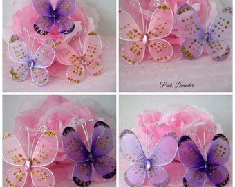 Nylon Butterflies Pink, Lavender & Purple for Wedding Decor, Birthday Party Favors, Flower Arrangement, Embellishment, 2 inches, 30 pieces
