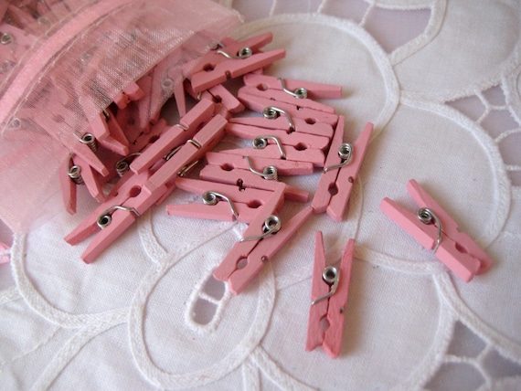 Mini Clothespins Pink wood wooden Baby Girl 24 or 72 PCS Scrapbooking and Party Supply