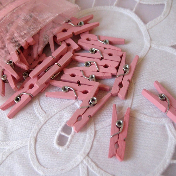 MINI Pink Wooden Clothespins for Wedding Favors, Scrapbooking, Party Favors, Embellishment, Gift Tags, 1 inch, 30 or 50 pieces