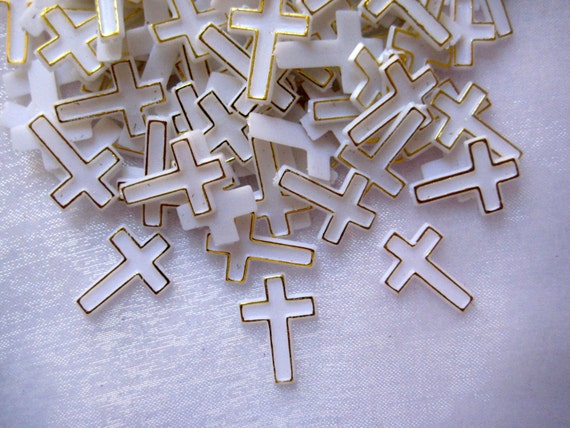 144 Plastic White & Gold Praying Hands Party Embellishment 