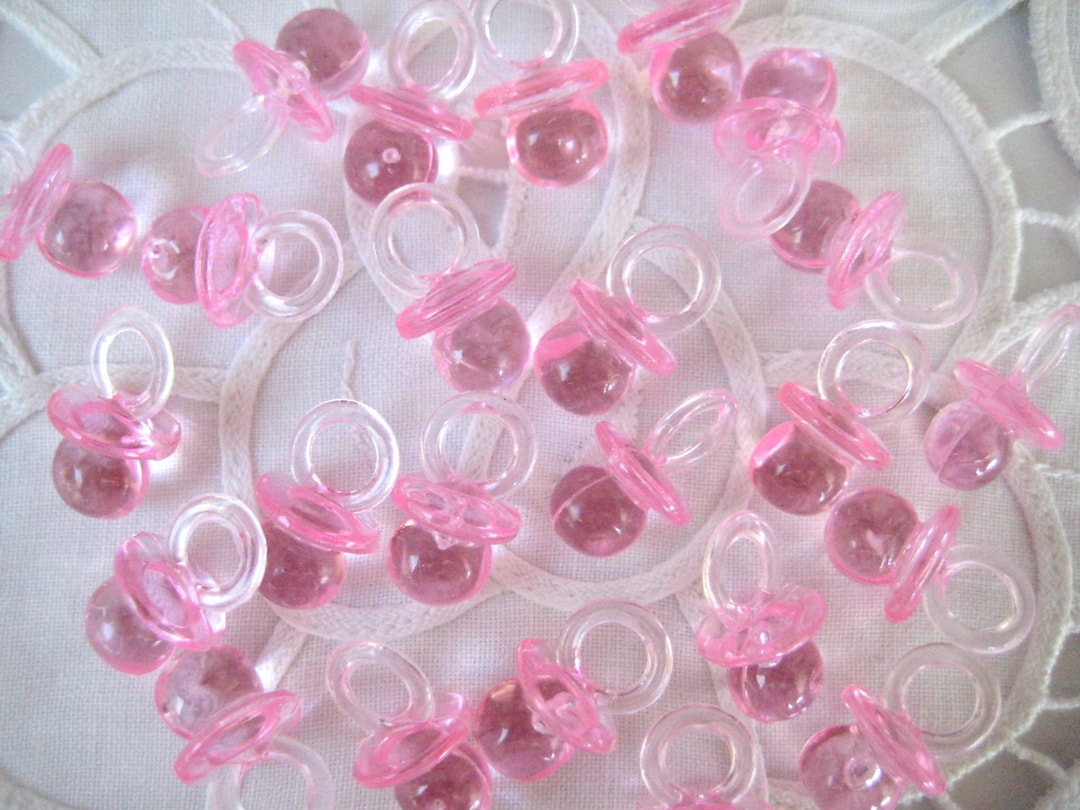 Mini Pink Pacifiers for Baby Shower Games, Favors, Charms, Decorations, 7/8 L X 1/2 W, 24, 36 or