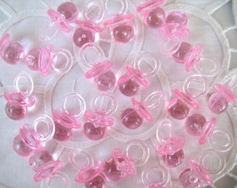 Mini Pink Pacifiers for Baby Shower Games, Favors, Charms, Decorations, 7/8" L x 1/2" W, 24, 36 or 48 pieces