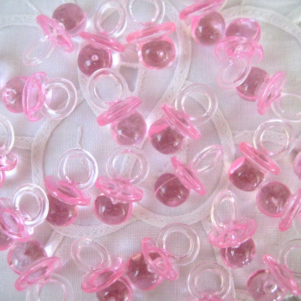 Mini Pink Pacifiers for Baby Shower Games, Favors, Charms, Decorations, 7/8" L x 1/2" W, 24, 36 or 48 pieces