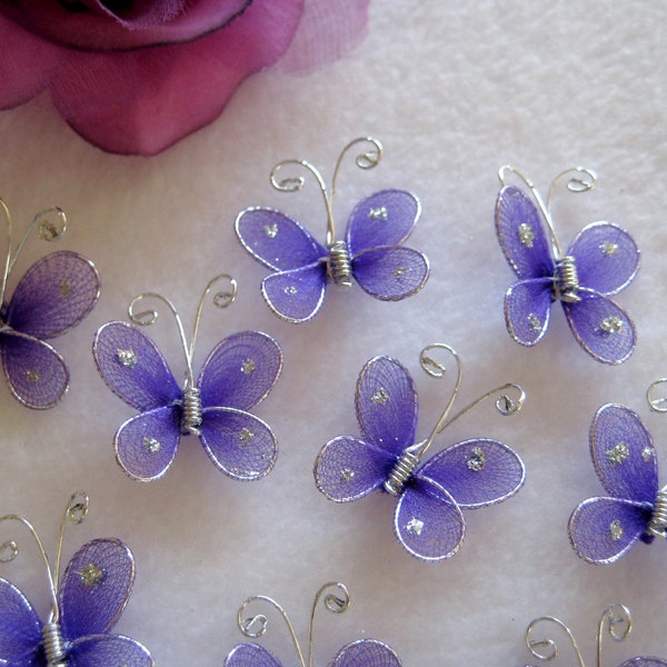 Purple Nylon Butterfly Embellishments for Wedding Accessories, Party Favors, Table Scatters - 1 inch / 25 mm, 15 pieces
